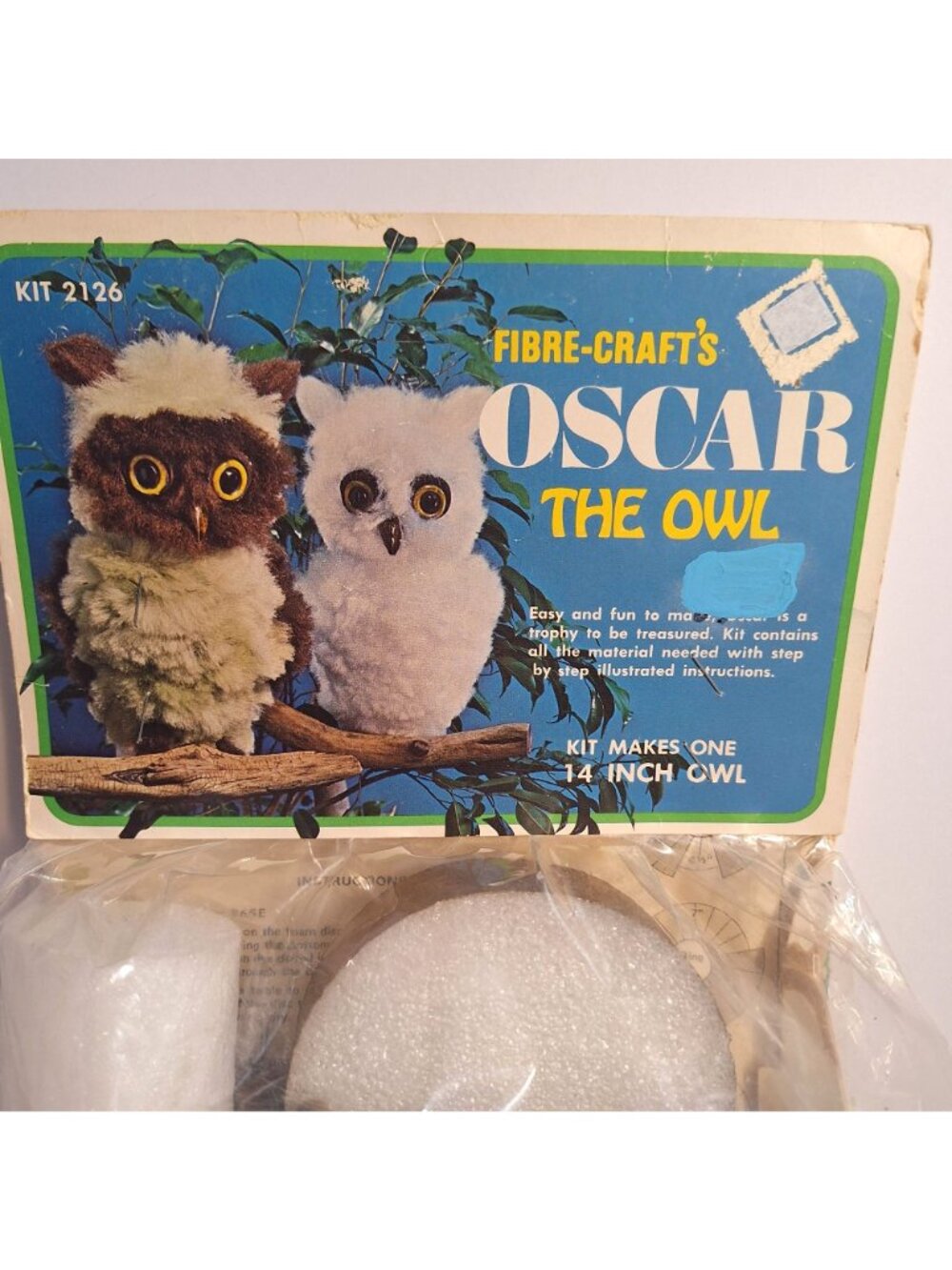 Oscar The Owl Kit 2126 14" Fibre Arts DIY Craft Vintage 70s FCM New Makes 1 Owl - Picture 3 of 10